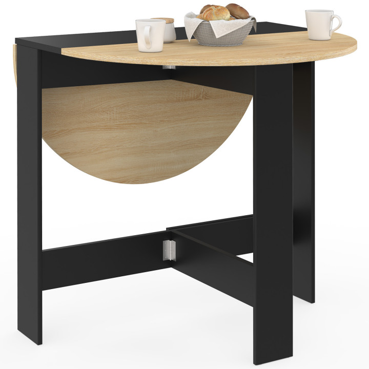 EDI mesa consola redonda plegable 2-4 personas madera negra tablero imitación haya 103 x 76 cm