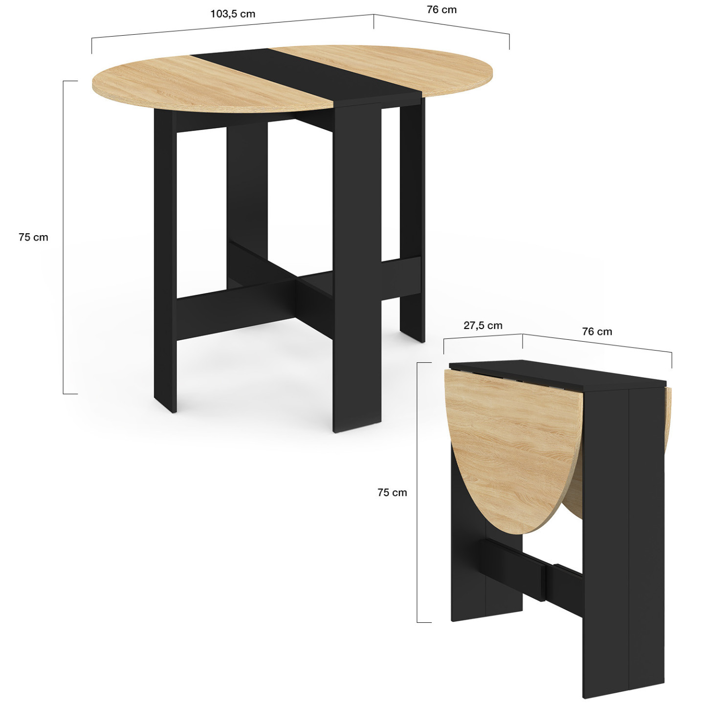 IDMarket EDI - Mesa plegable para 2-4 personas, de madera, color negro, tablero de haya, 103 x 76 cm