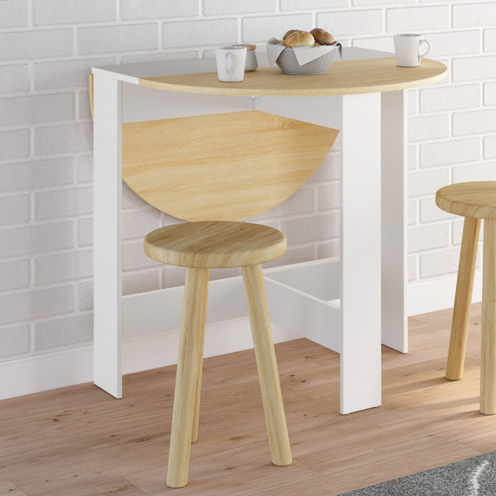 Table console pliable ronde EDI 2-4 personnes bois blanc plateau façon hêtre 103 x 76 cm