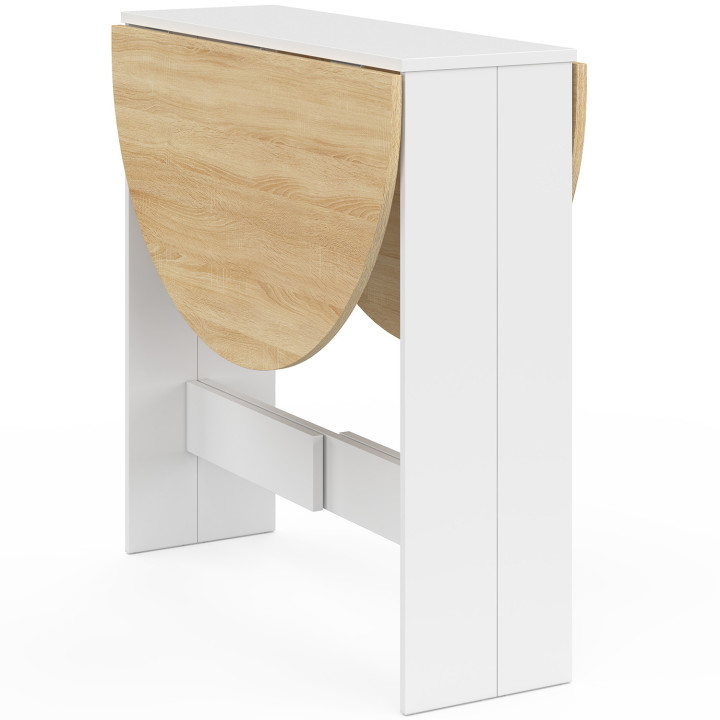 Table console pliable ronde EDI 2-4 personnes bois blanc plateau façon hêtre 103 x 76 cm