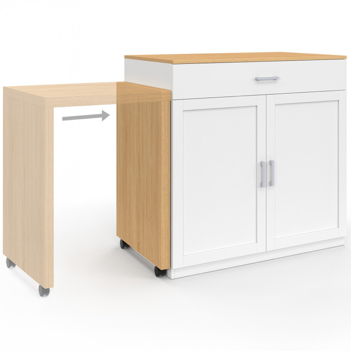 Isla central de madera blanca con mesa de comedor extensible - VITO | IDMarket