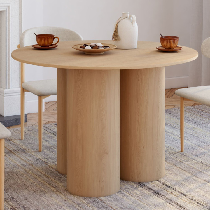 Table à manger ronde ELOISE pied central cylindrique 6 personnes hêtre 110 cm
