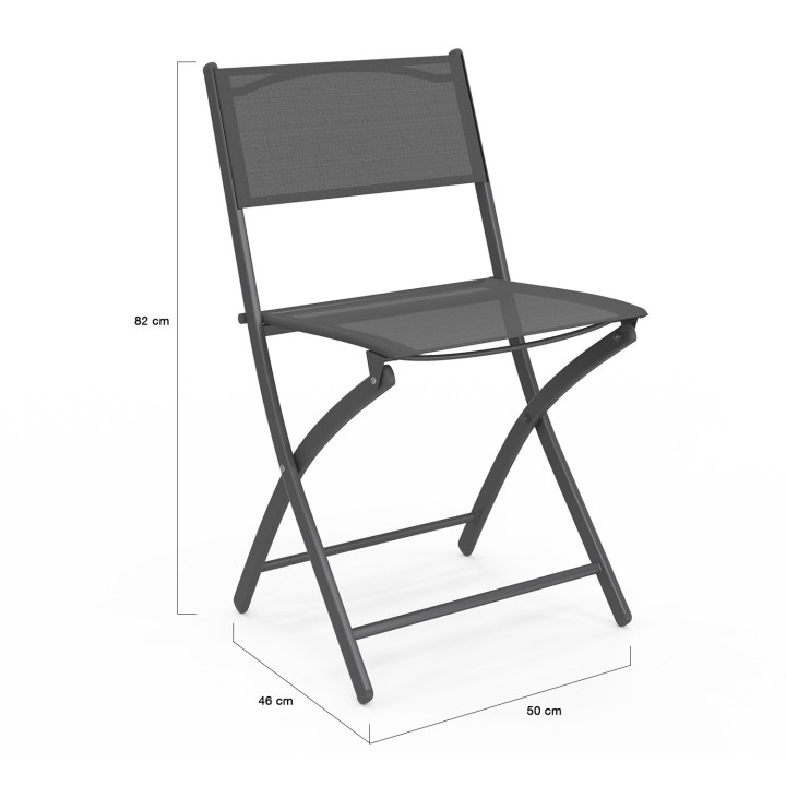 Lot de 6 chaises de jardin pliantes BASTIA métal et textilène gris anthracite