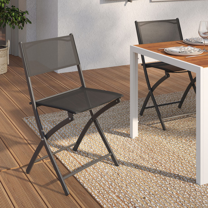 Set aus 4 klappbaren Gartenstühlen aus Metall und anthrazitgrauem Textilene - BASTIA | ID Market