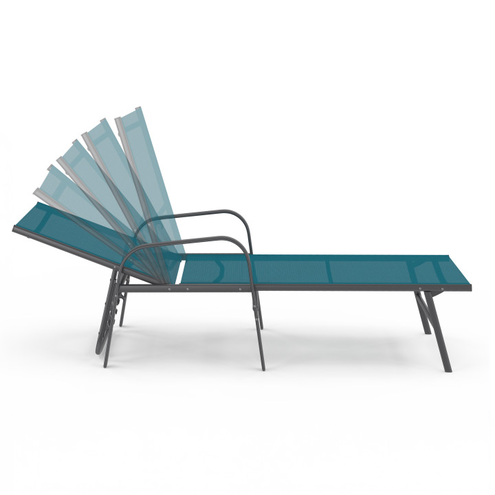 Lot de 2 transats de jardin inclinables FIDJI en acier gris anthracite et toile bleu canard