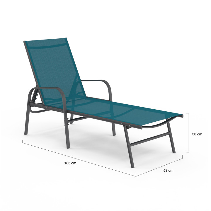 Set van 2 ligstoelen in antracietgrijs staal en eendenblauwe stof - FIDJI | ID Makret