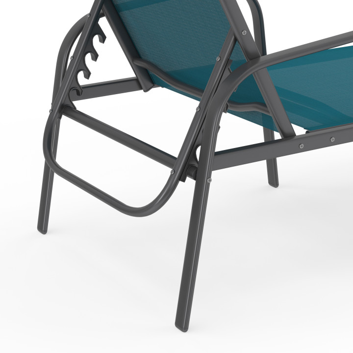 Set van 2 ligstoelen in antracietgrijs staal en eendenblauwe stof - FIDJI | ID Makret