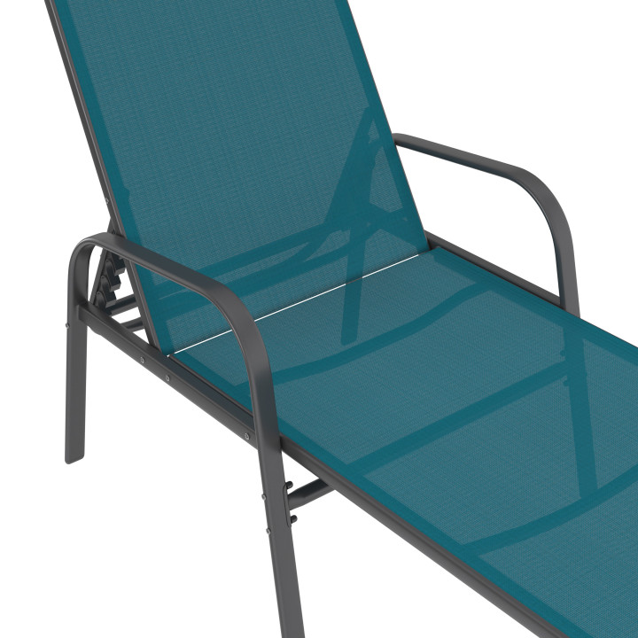 Lot de 2 transats de jardin inclinables FIDJI en acier gris anthracite et toile bleu canard