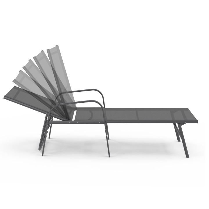 Lot de 2 transats de jardin inclinables FIDJI en acier gris anthracite et toile grise
