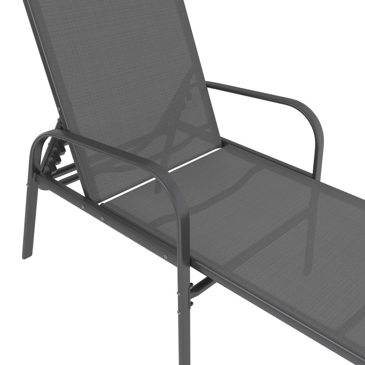 Lot de 2 transats de jardin inclinables FIDJI en acier gris anthracite et toile grise