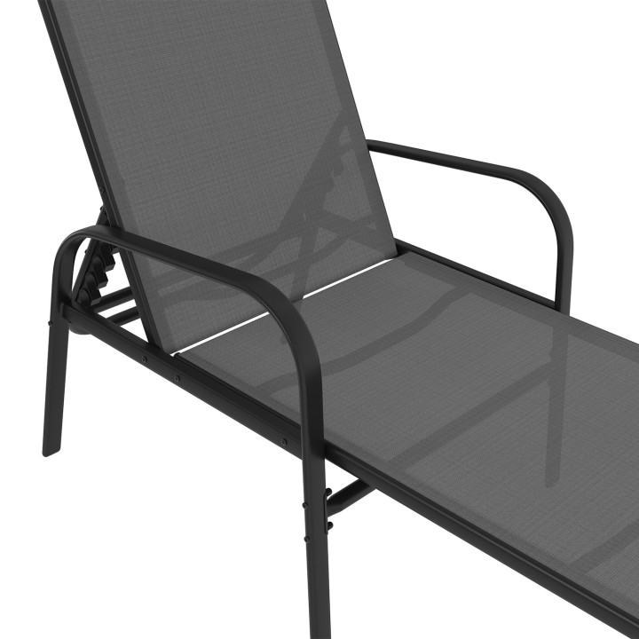 Sillón de jardín de acero negro y lona gris - FIDJI | ID Market