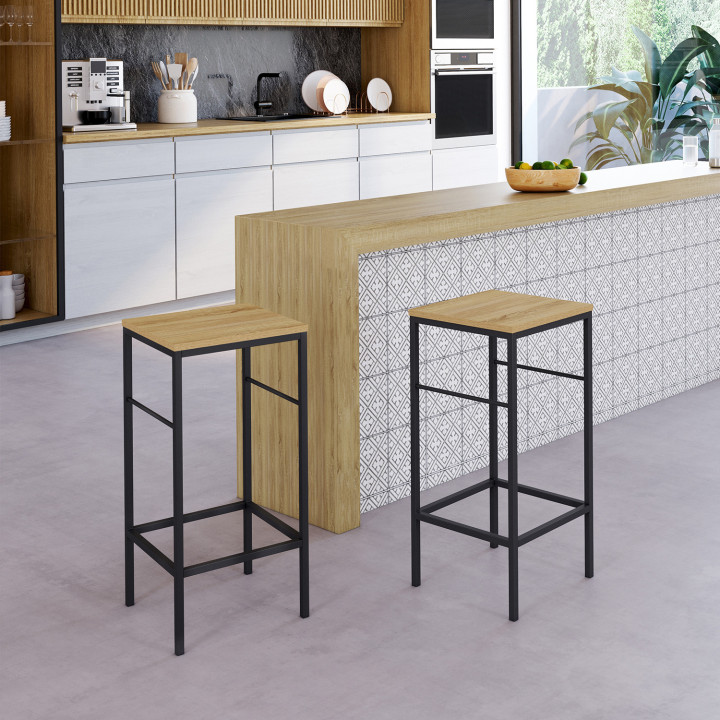 Lot de 2 tabourets de bar DETROIT design industriel