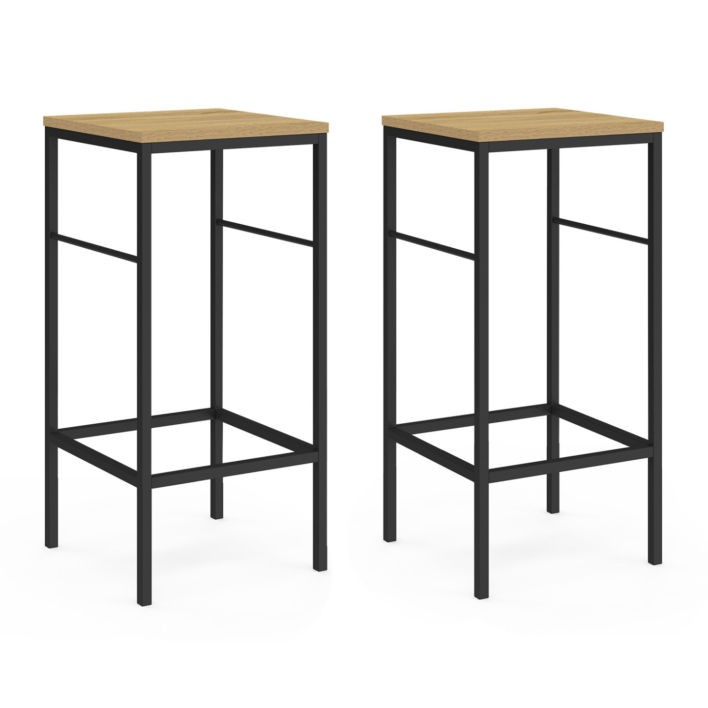 Table Comptoir Murale Industrielle - Bois Et Métal - Avec 2 Tabourets - Loft 018 - 140x40x89 Cm