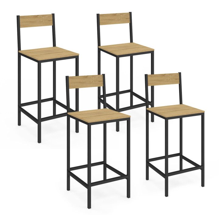 Industrielle Barstühle aus Metall und Holz - 4er-Set - DETROIT | ID Market