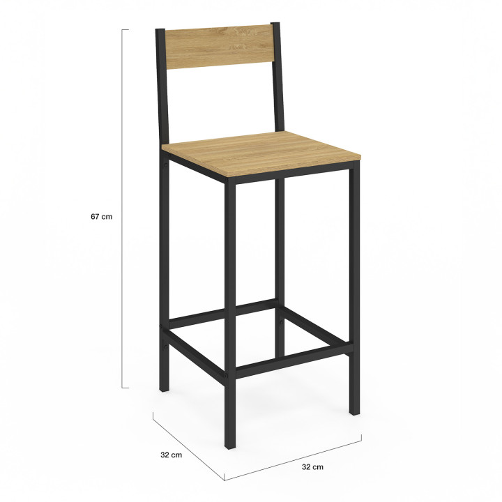 Lot de 4 tabourets de bar DETROIT avec dossier chaise de cuisine design industriel