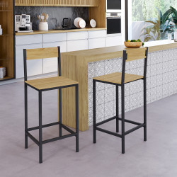 Lot de 2 tabourets de bar DETROIT avec dossier chaise de cuisine design industriel