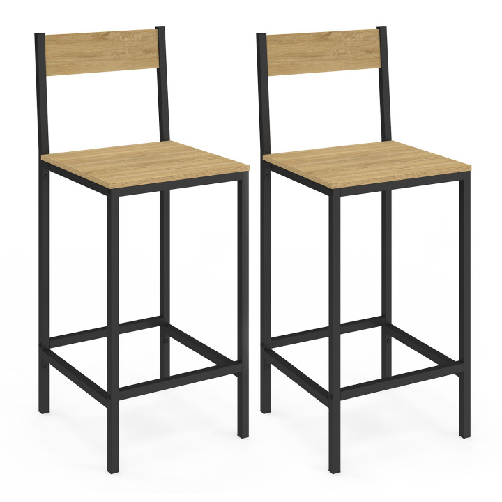 Lot de 2 tabourets de bar DETROIT avec dossier chaise de cuisine design industriel