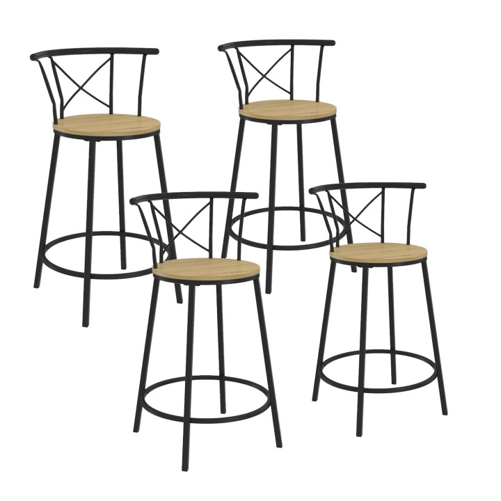 Lot de 4 tabourets de bar bistrot DETROIT avec dossier arrondis design industriel