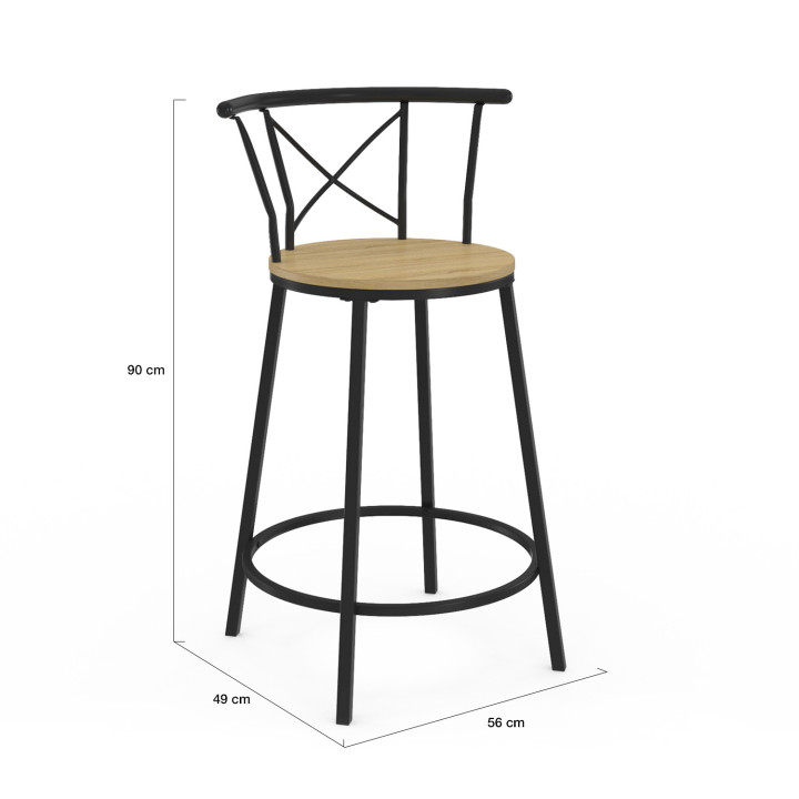 Lot de 4 tabourets de bar bistrot DETROIT avec dossier arrondis design industriel
