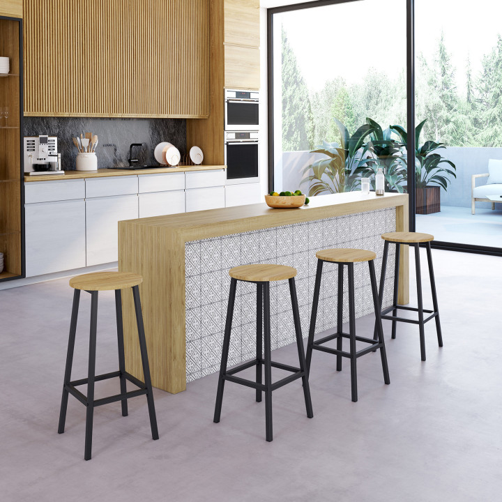 Lot de 4 tabourets de bar DETROIT assise ronde design industriel