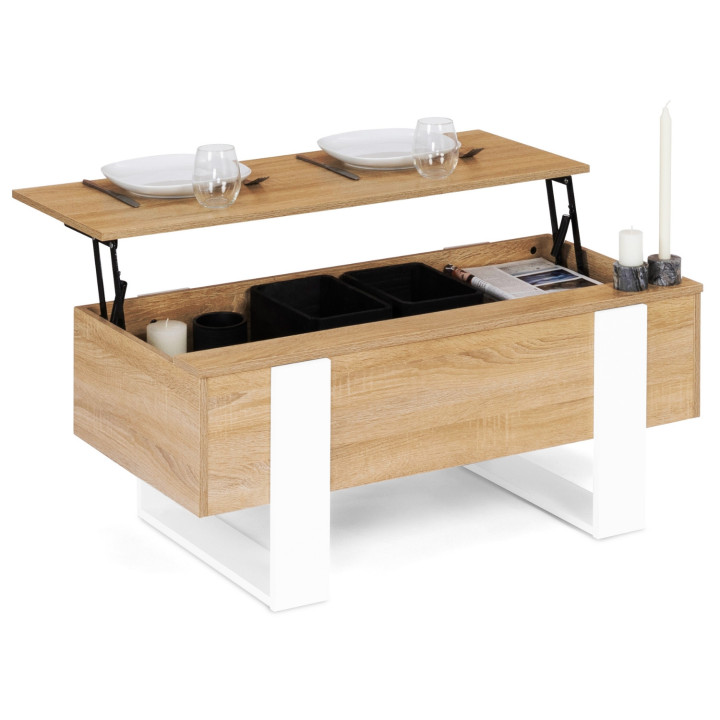 Mesa de centro blanca y de madera con tablero elevable - PHOENIX | ID Market