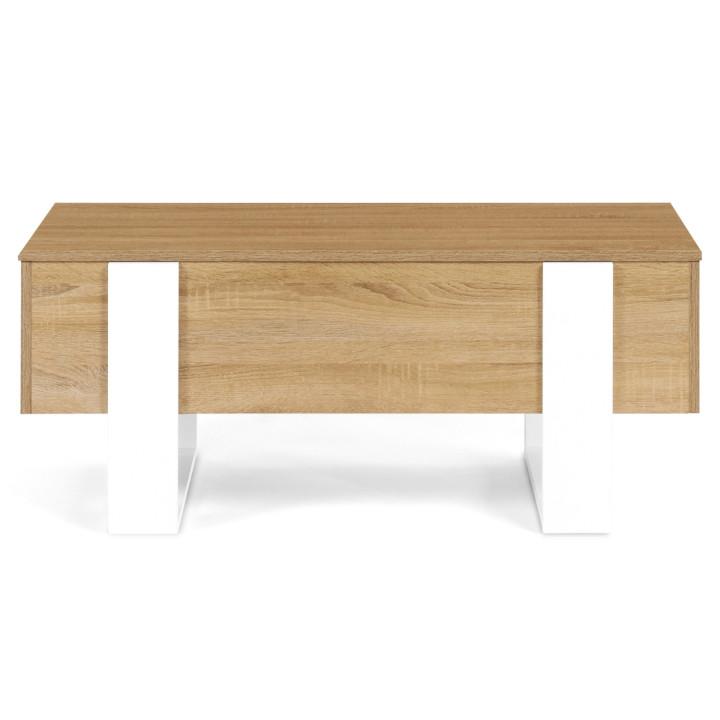 Table basse plateau relevable rectangulaire PHOENIX bois et blanc