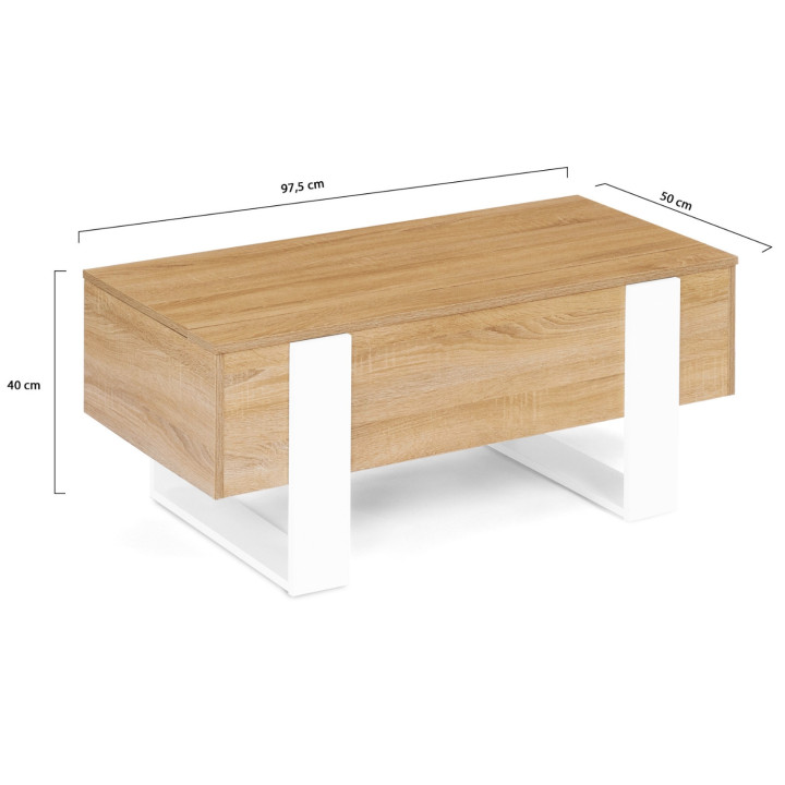 Mesa de centro blanca y de madera con tablero elevable - PHOENIX | ID Market