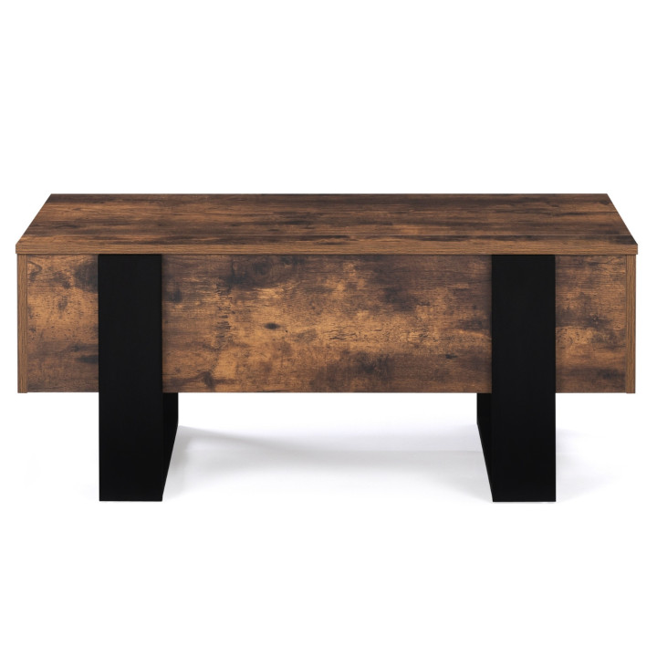 Table basse plateau relevable rectangulaire PHOENIX bois effet vieilli et noir