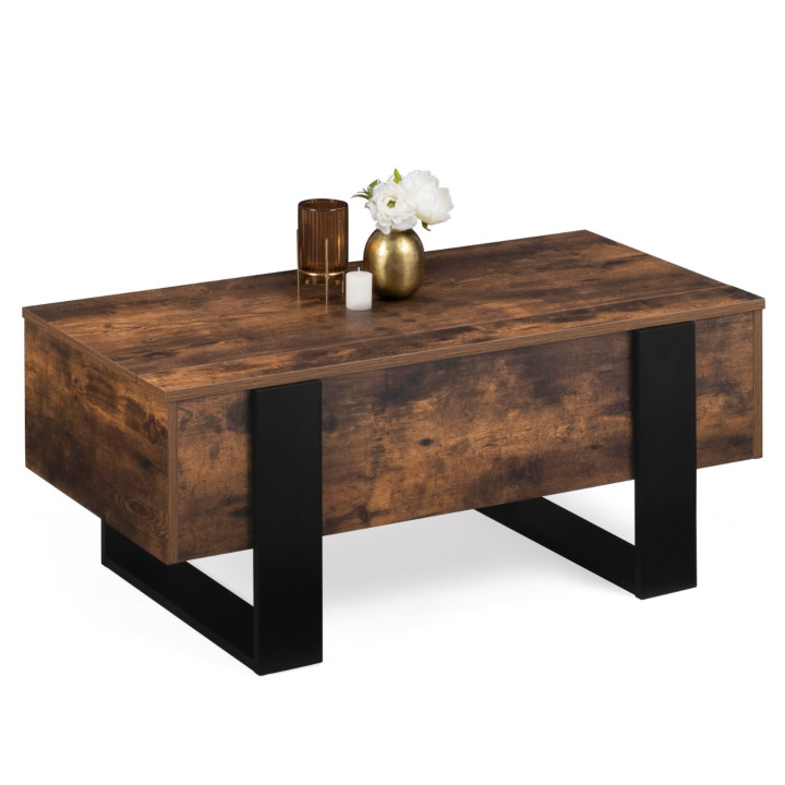 Mesa de centro con tablero elevable en efecto madera envejecida y negro - PHOENIX | ID Market