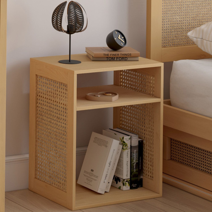 Set van 2 nachtkastjes met opbergruimte in open hout- en latteneffect - NORA | IdMarket