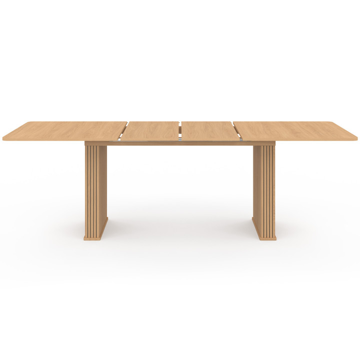 Table à manger extensible rectangle JULIETTE 6-12 personnes pieds lattes tasseau bois coloris chêne 160-240 cm