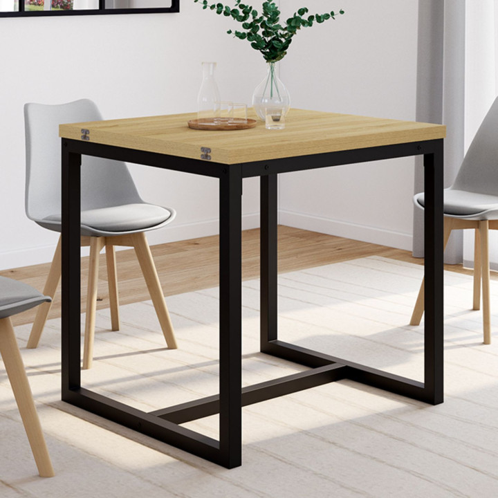 Table à manger extensible rectangle DETROIT 4-8 personnes design industriel 80-160 cm