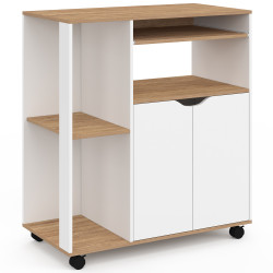 Carrello da cucina su rotelle, 76 cm, legno bianco e vassoi effetto faggio - COSI | ID Market