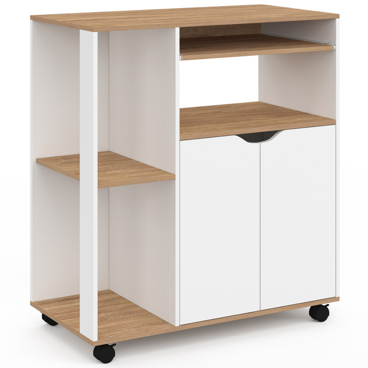 Carrello da cucina su rotelle, 76 cm, legno bianco e vassoi effetto faggio - COSI | ID Market