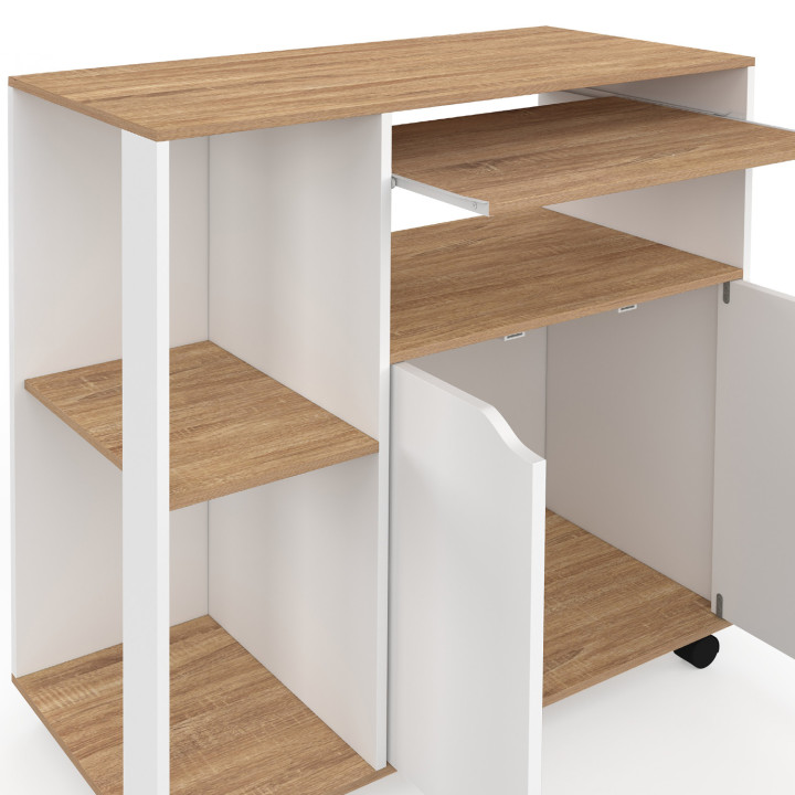 Küchenwagen mit Rädern 76 cm weißes Holz und Buchenholzplatten - COSI | ID Market