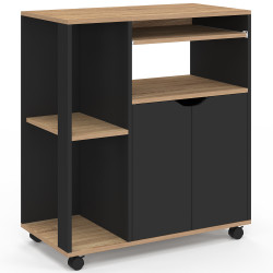 Dientafeltje op wielen, 76 cm, zwart hout en imitatiebeukenhouten plateaus - COSI | ID Market