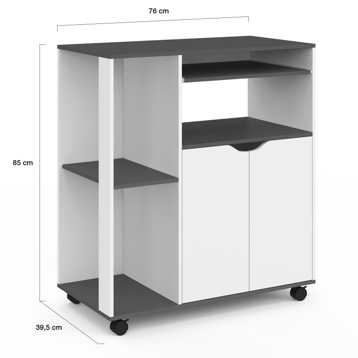 Desserte de cuisine COSI bois blanc et plateau gris L.76 CM