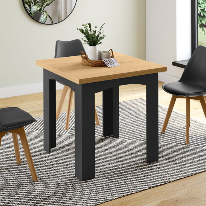 Uitschuifbare eettafel, zwart en imitatiebeuken, 4-8 pers. | ID Market