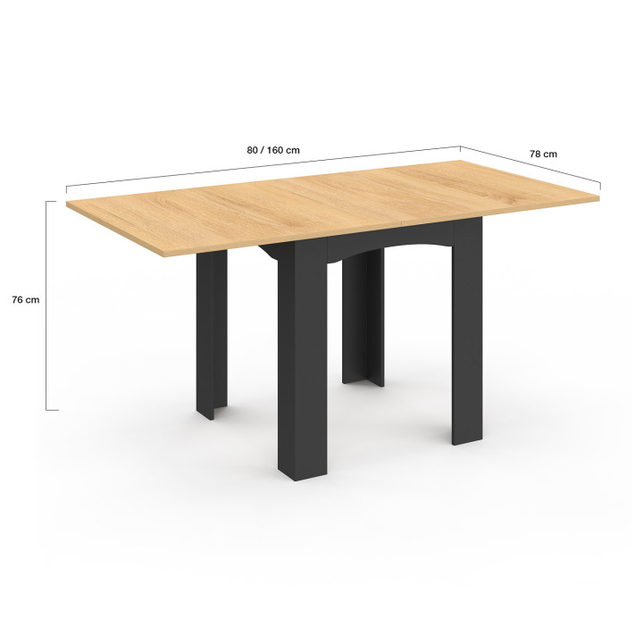 Mesa de comedor extensible para 4 a 8 personas en negro y imitación de haya | ID Market