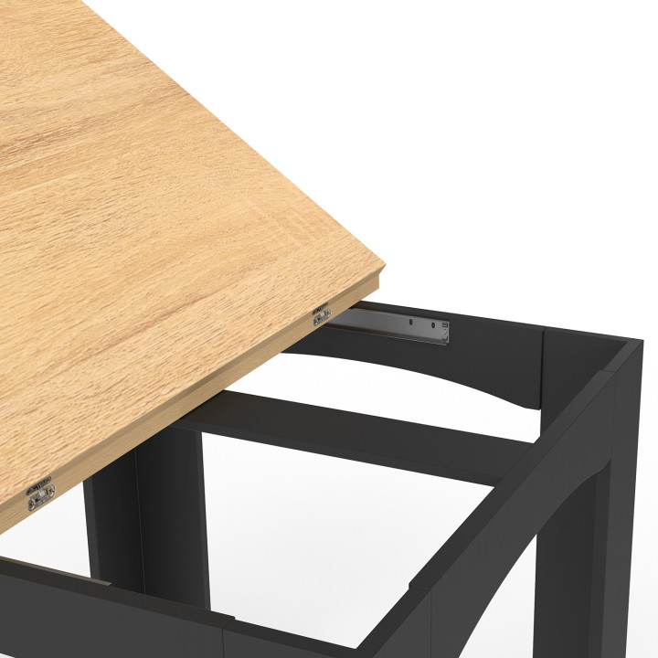 Table à manger extensible rectangle DONA 4-8 personnes noire plateau façon hêtre 80-160 cm
