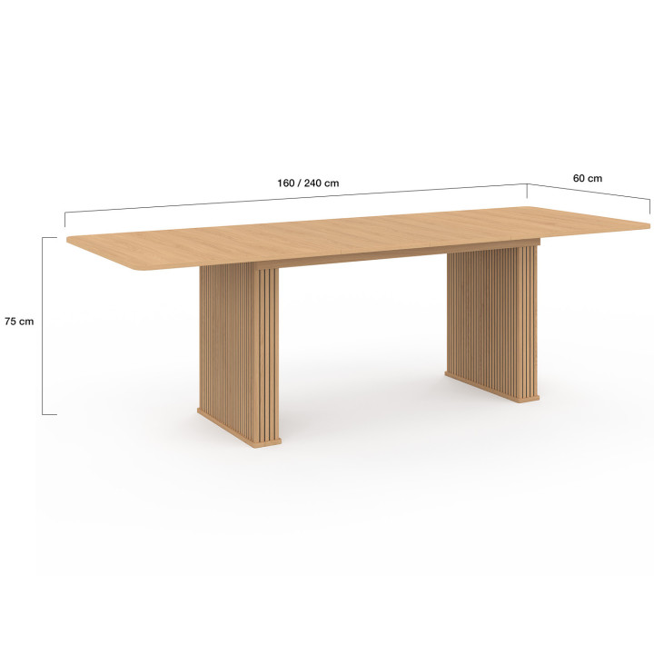 JULIETTE 6-12 persoons uitschuifbare eettafel met houten latten eikenkleur 160-240 cm