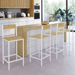 Taburetes de bar de metal blanco y madera industrial - DETROIT | ID Market