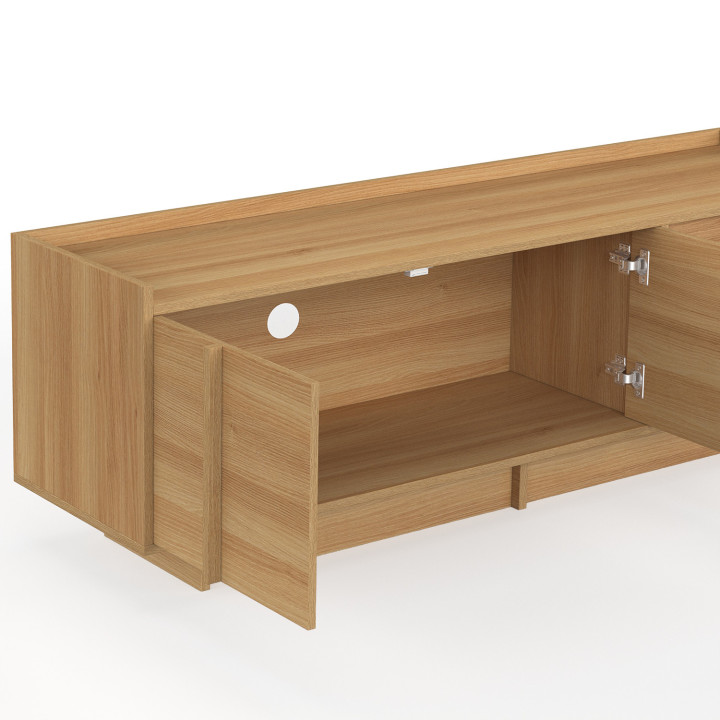 Meuble TV 140 cm ROSIE 3 portes façon hêtre design minimaliste