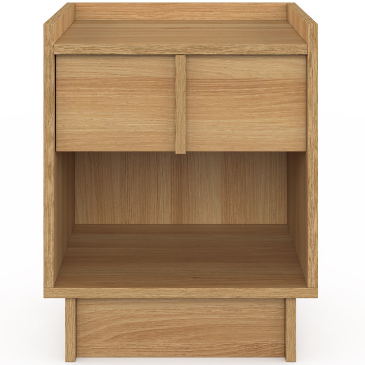 Lote de 2 mesillas de noche ROSIE, 1 cajón y 1 nicho en haya de diseño minimalista