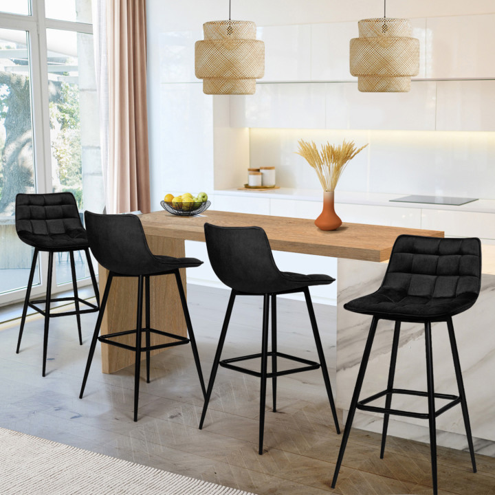 Lot de 4 tabourets de bar MADY en velours noir