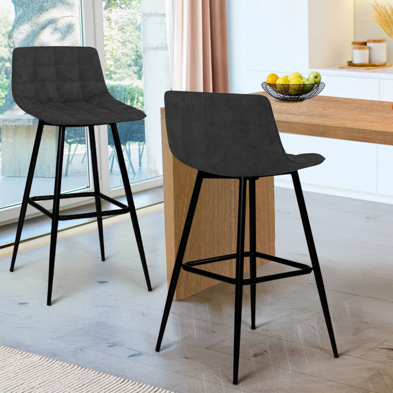 Lot de 2 tabourets de bar en velours noir