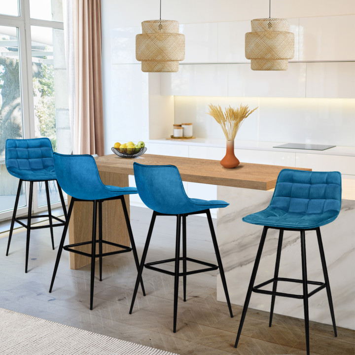 Lot de 4 tabourets de bar MADY en velours bleu