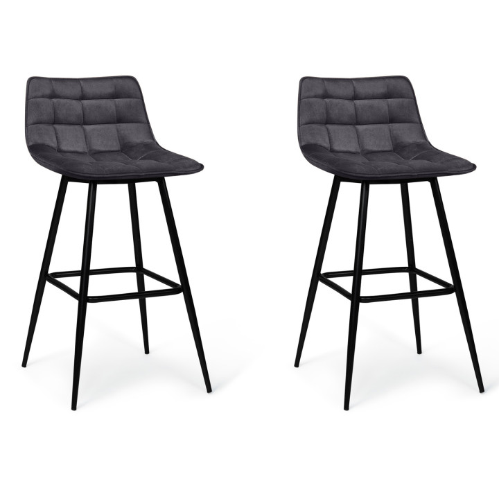 Lot de 2 tabourets de bar MADY en velours gris foncé