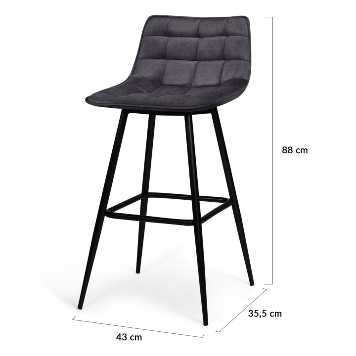 Lot de 2 tabourets de bar MADY en velours gris foncé
