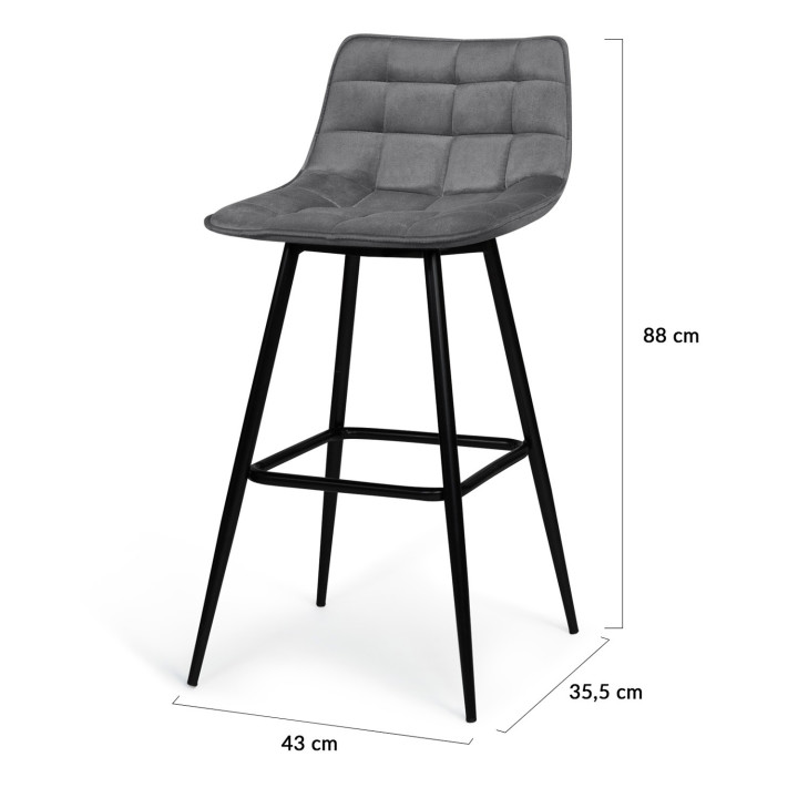 Hellgraue Barhocker aus gestepptem Velours mit Metallfüßen x4 - MADY | ID Market